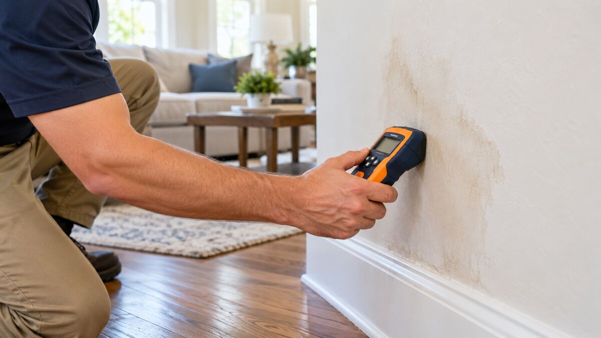 Moisture meter detecting a hidden water leak