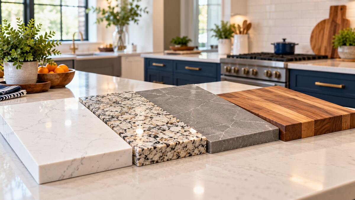 Quartz granite porcelain and wood countertop materials