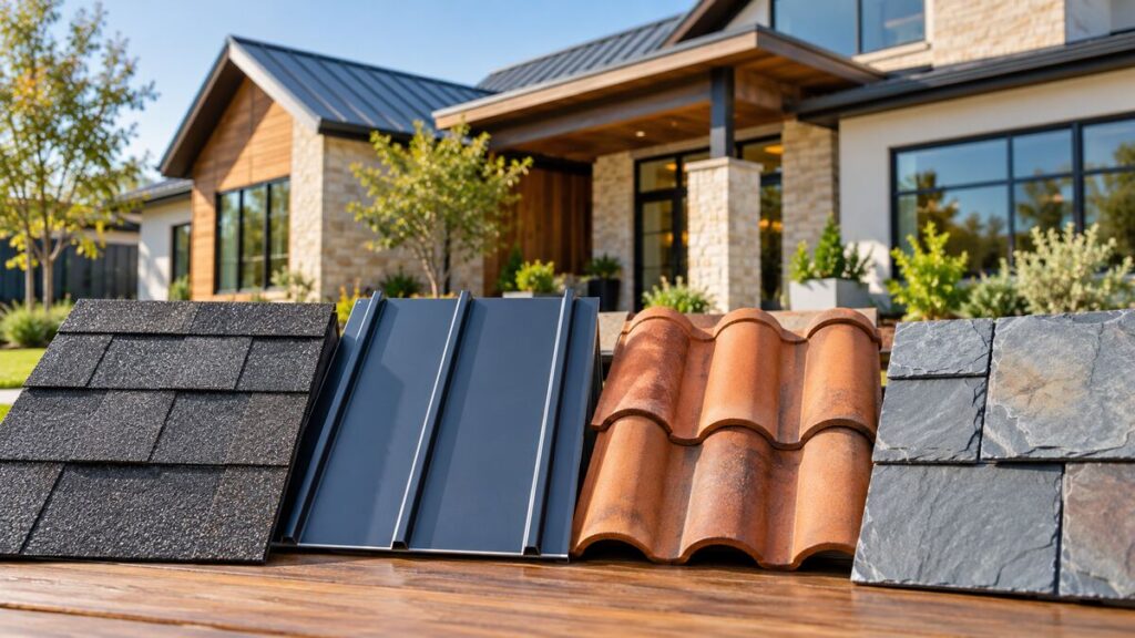 Asphalt metal tile and slate roofing materials compared