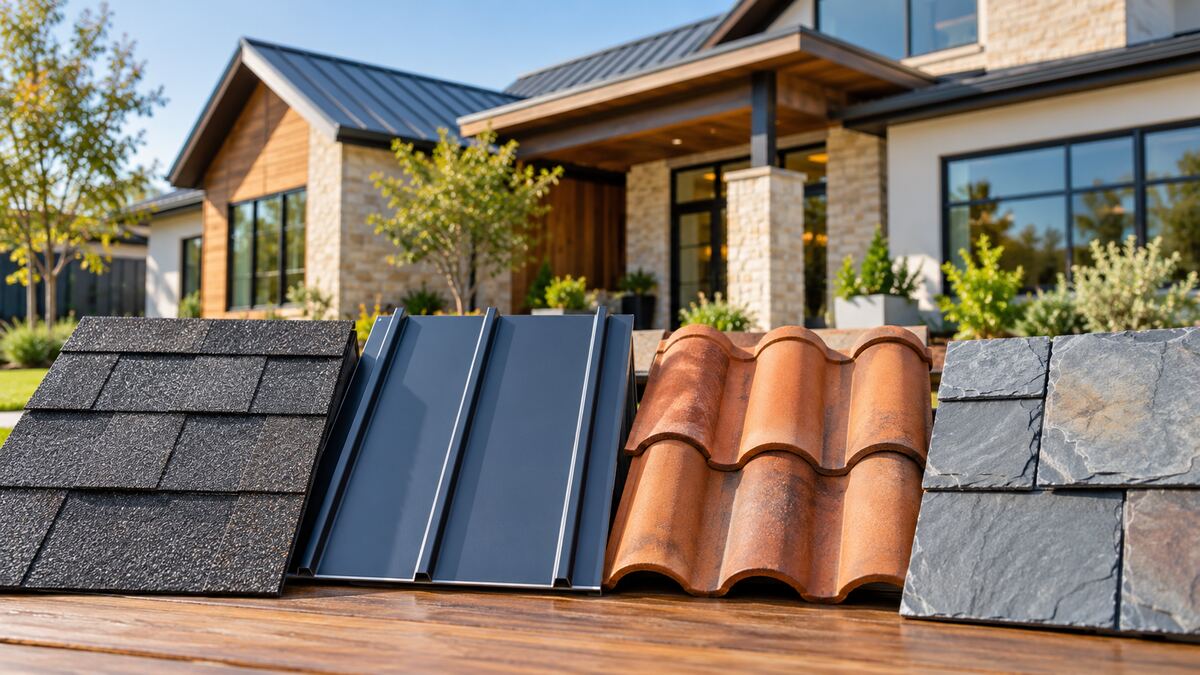 Asphalt metal tile and slate roofing materials compared