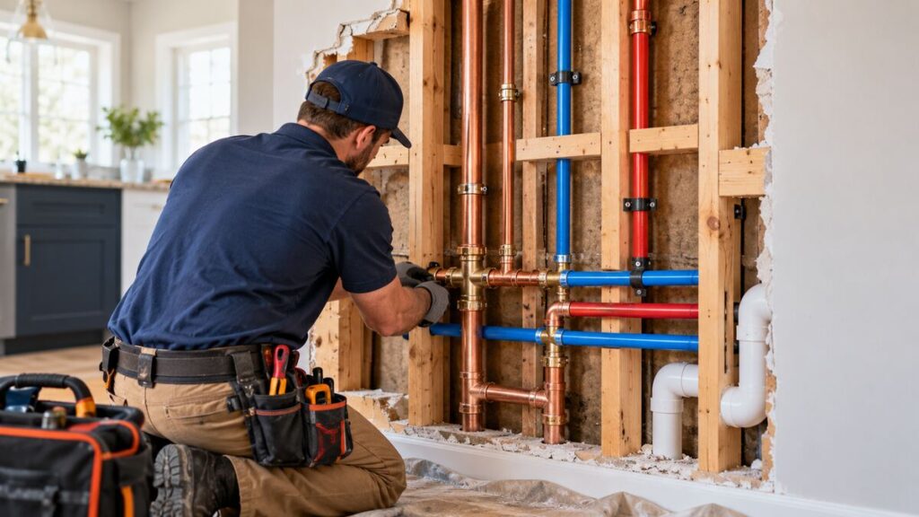 Modern plumbing lines during a whole-house repiping project